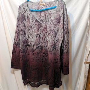 One World snake skin pattern brown and gray blouse size medium